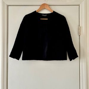 Wool Blend Cropped Jacket in Black, Size 2